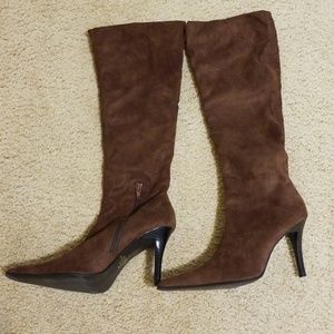 Brown suede knee-high boots